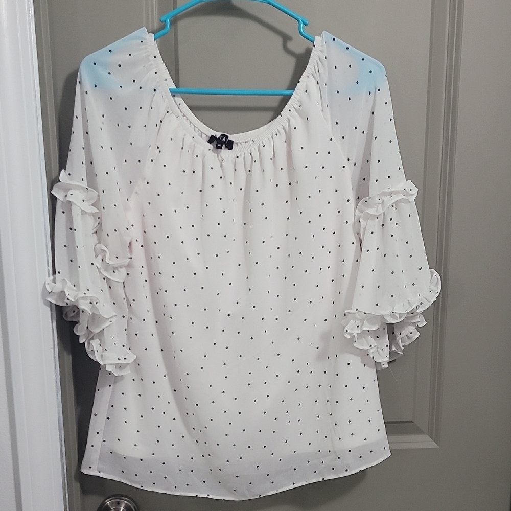 1. State White and Black Ruffled Flutter Sleeve Blouse